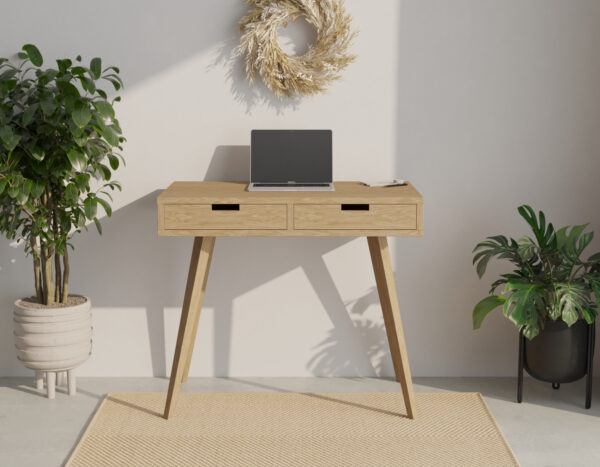 Compact eiken bureau met 2 lades
