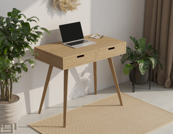 Compact eiken bureau met 2 lades