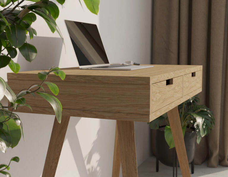 Compact eiken bureau met 2 lades