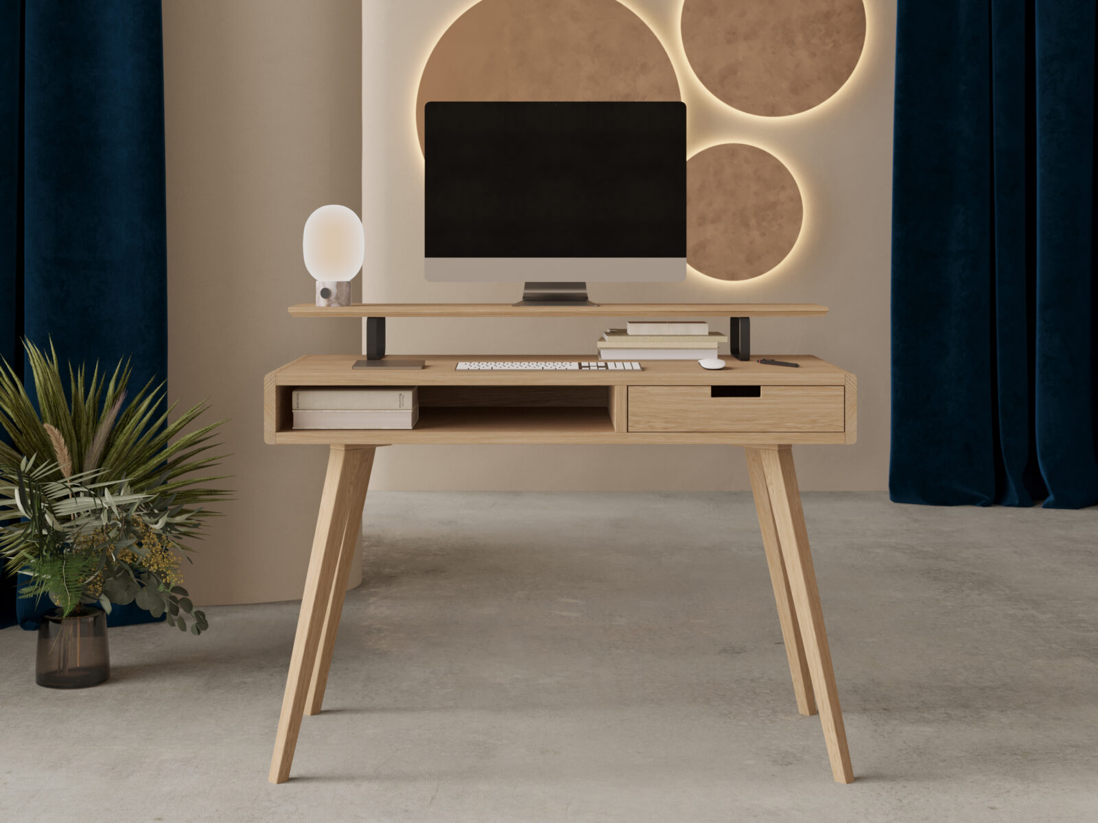 Eiken bureau met lade, 100 cm