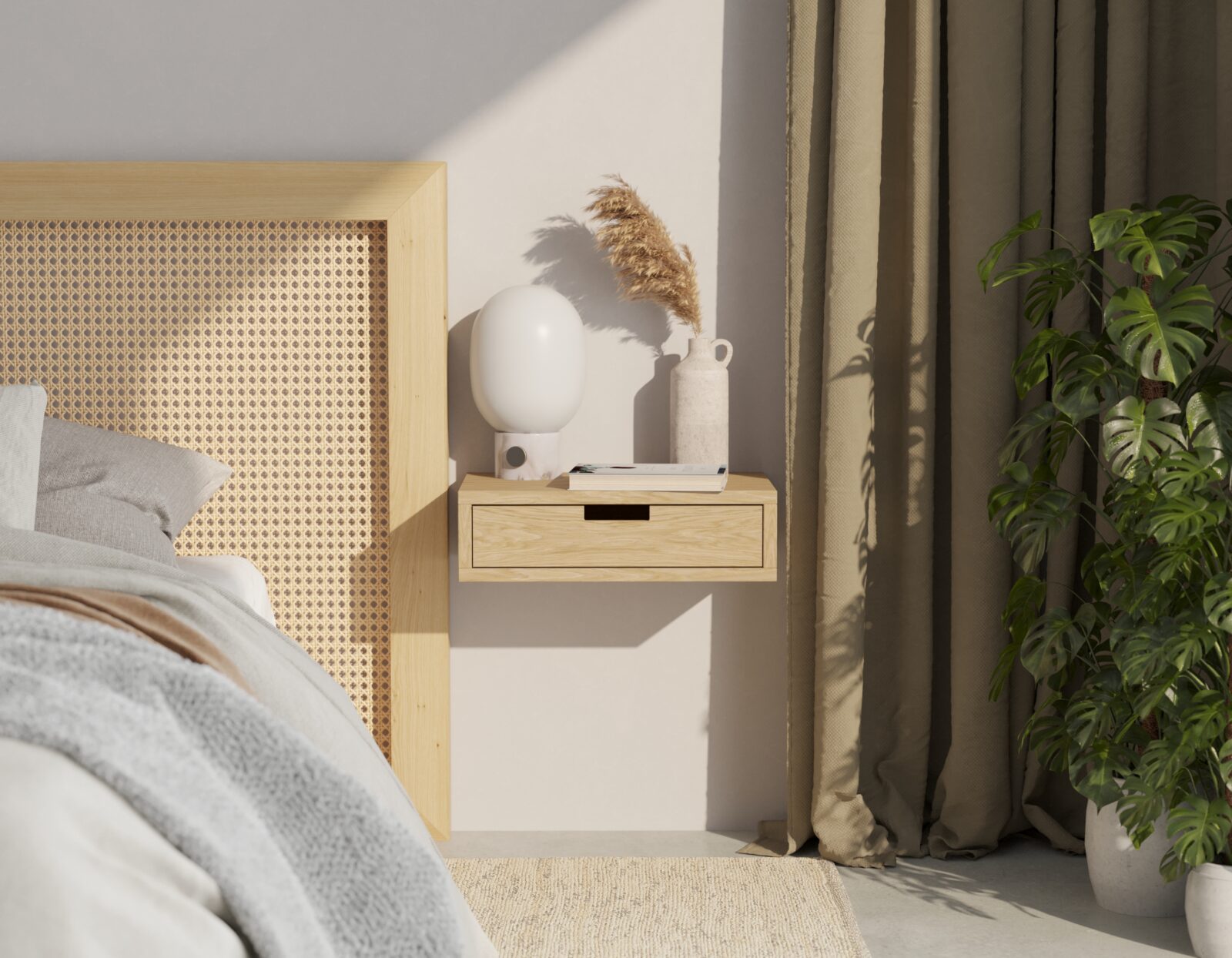 Houten zwevend nachtkastje met lade