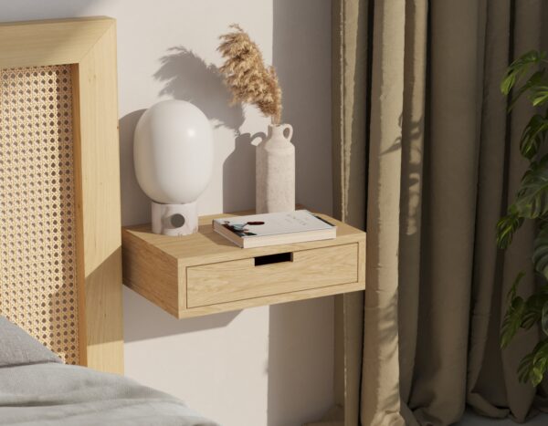 Houten zwevend nachtkastje met lade