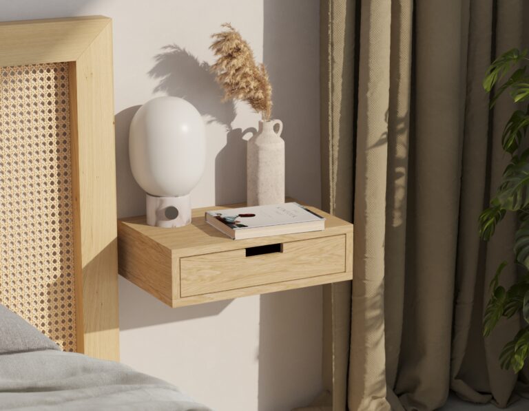 Houten zwevend nachtkastje met lade