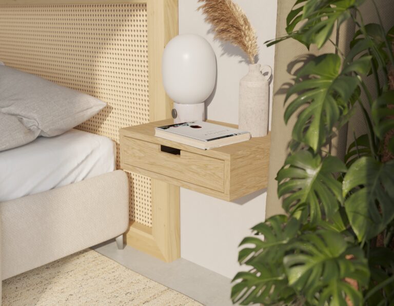 Houten zwevend nachtkastje met lade