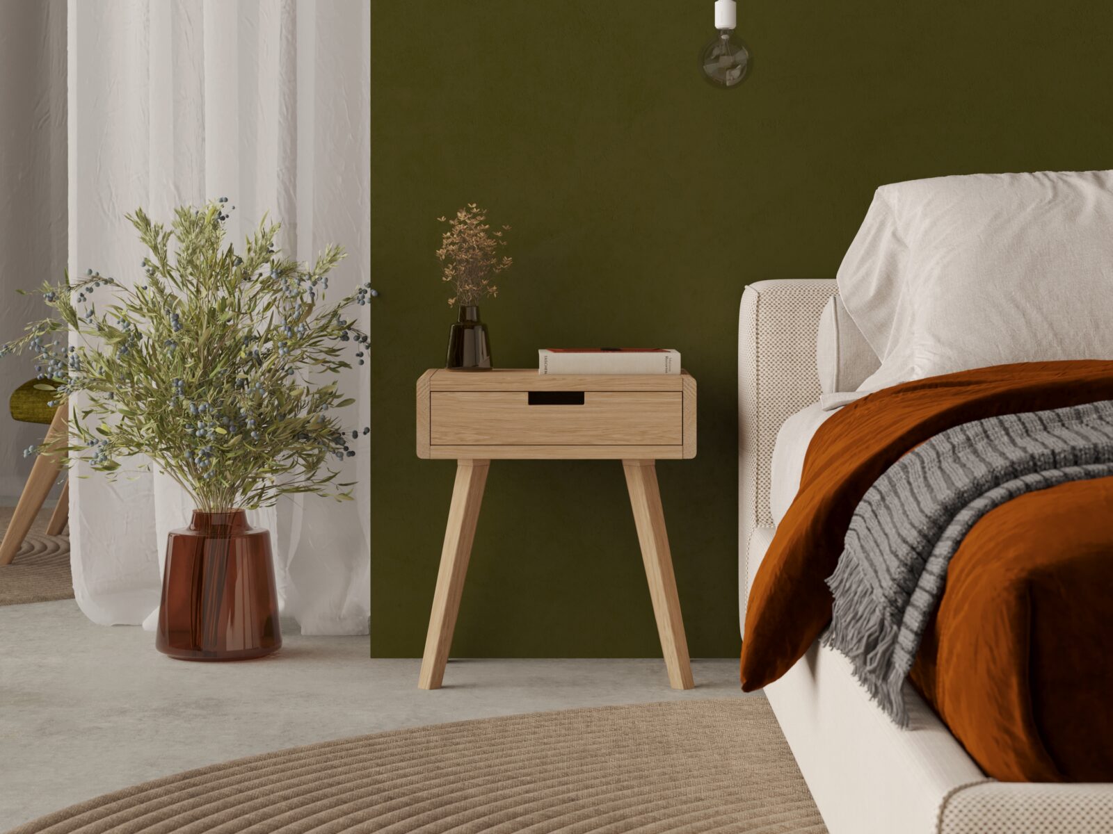 Klein eiken nachtkastje met houten poten