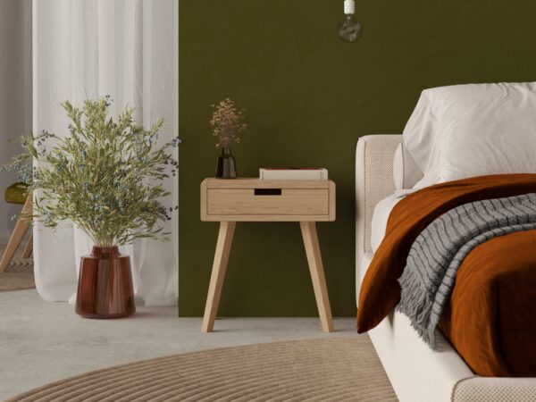 Klein eiken nachtkastje met houten poten