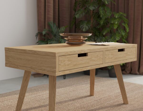 Lage massief eiken salontafel met 2 lades