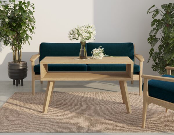 Lage rechthoekige massief eiken salontafel