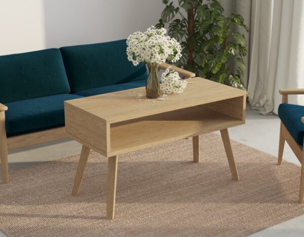 Lage rechthoekige massief eiken salontafel