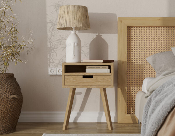 Massief eiken nachtkastje met lade voor boxspring beds