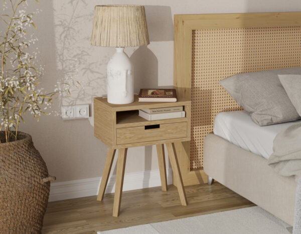 Massief eiken nachtkastje met lade voor boxspring beds