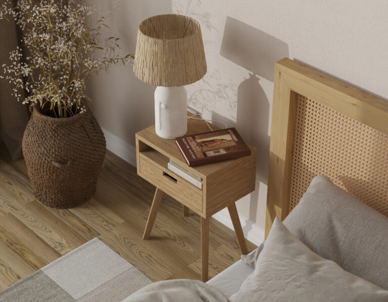Massief eiken nachtkastje met lade voor boxspring beds