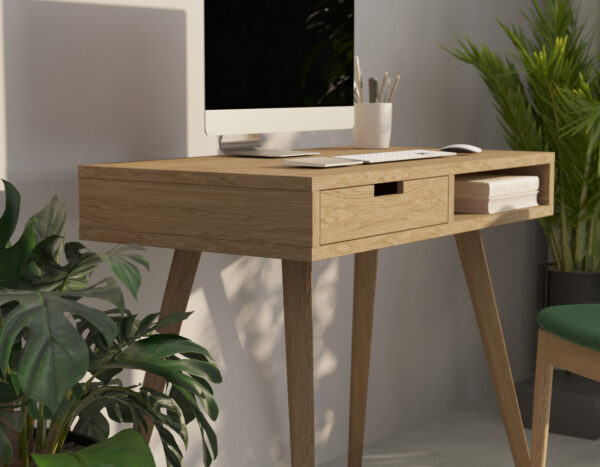 Mid-century eiken bureau, 90 x 50 cm