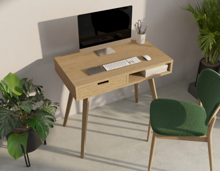 Mid-century eiken bureau, 90 x 50 cm