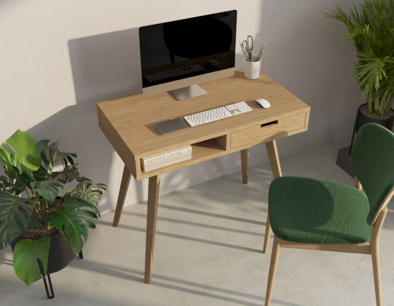 Mid-century eiken bureau, 90 x 50 cm