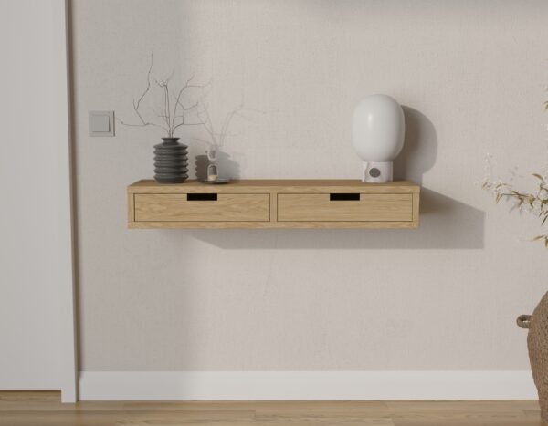 Modern eiken wandgemonteerde sidetable met 2 lades
