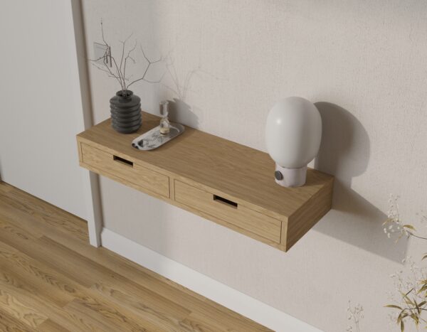Modern eiken wandgemonteerde sidetable met 2 lades