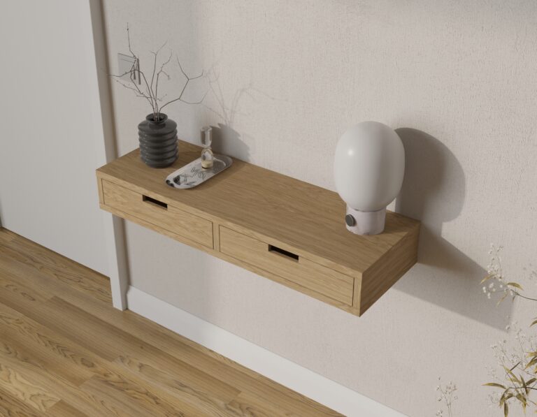 Modern eiken wandgemonteerde sidetable met 2 lades