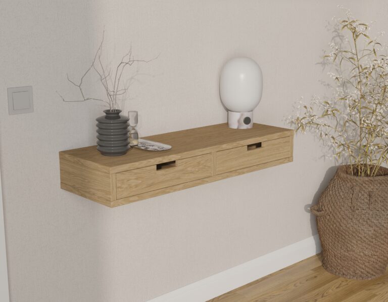 Modern eiken wandgemonteerde sidetable met 2 lades