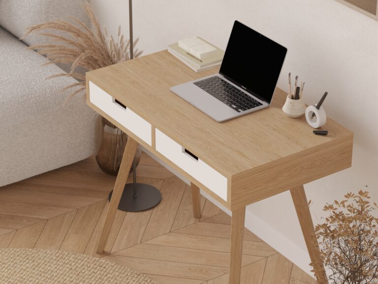 Modern houten bureau met 2 lades, 90 cm