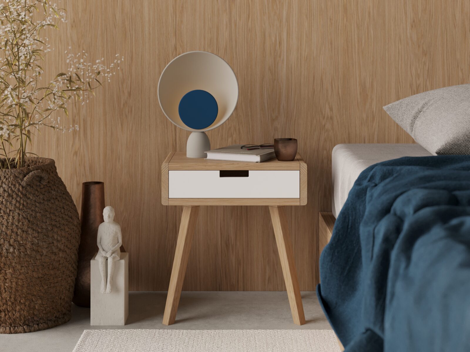 Modern houten nachtkastje met afgeronde randen