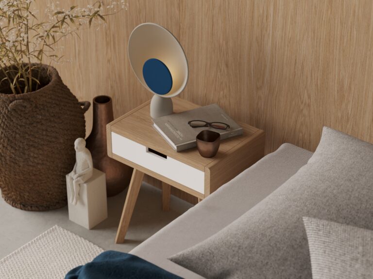 Modern houten nachtkastje met afgeronde randen