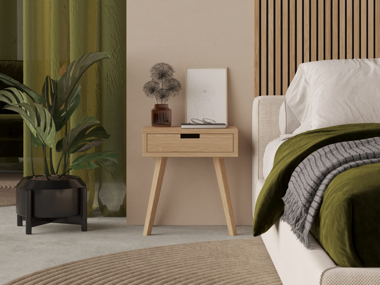 Modern houten nachtkastje met lade