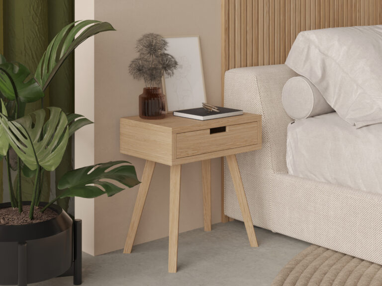 Modern houten nachtkastje met lade