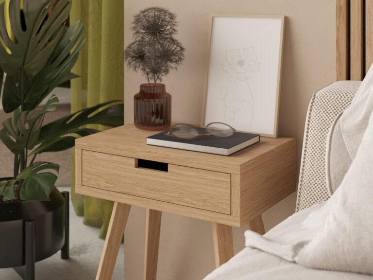Modern houten nachtkastje met lade
