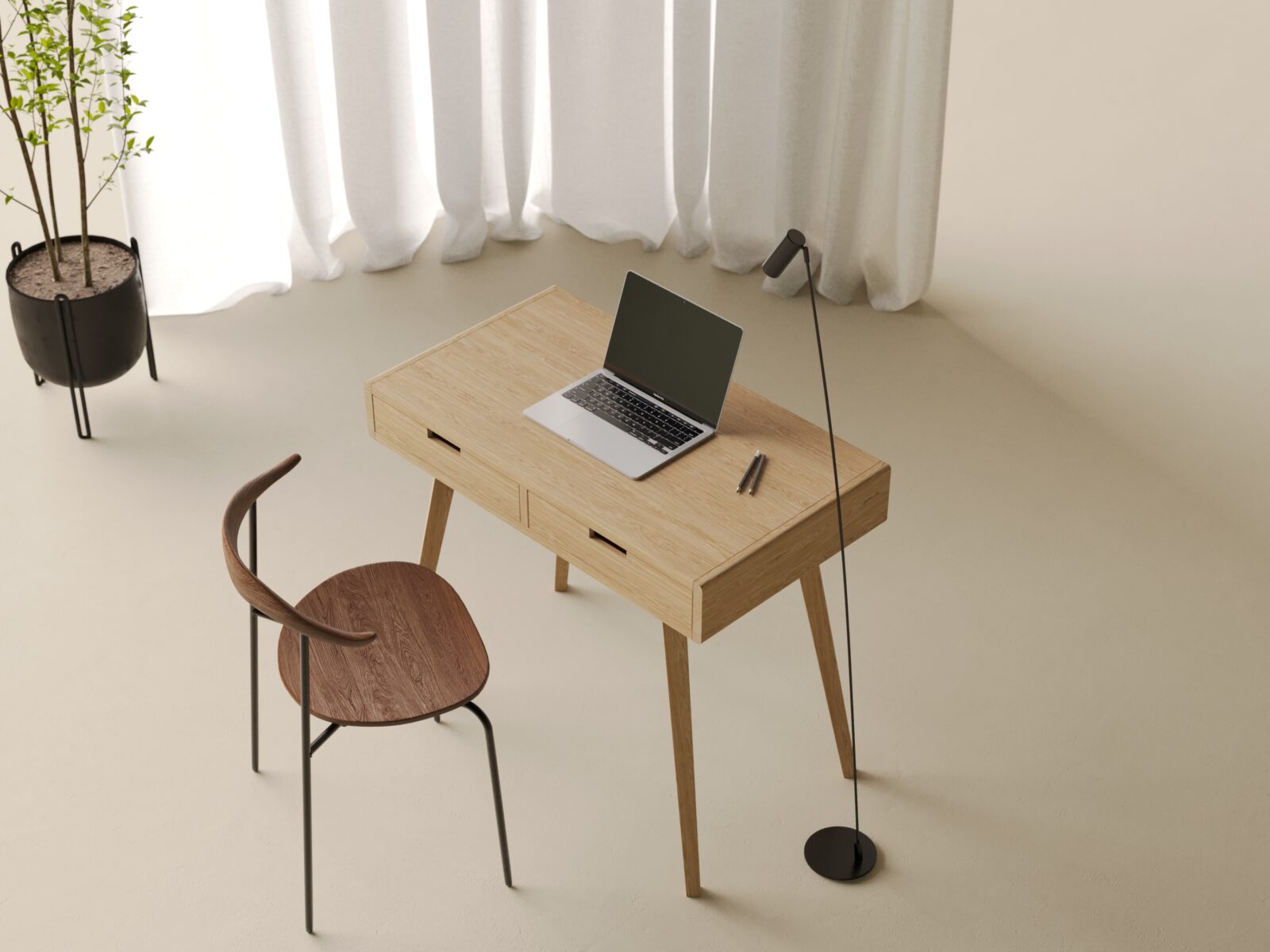 Modern massief eiken bureau met afgeronde randen
