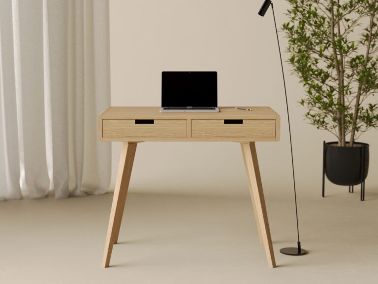 Modern massief eiken bureau met afgeronde randen