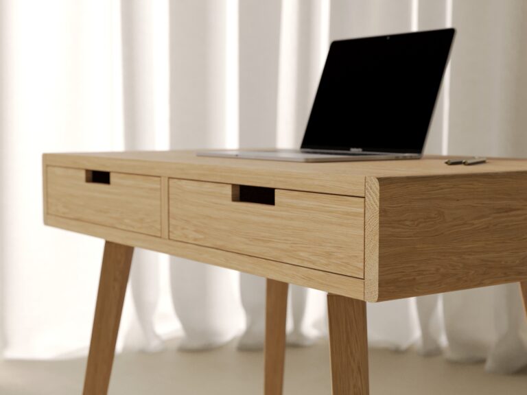 Modern massief eiken bureau met afgeronde randen