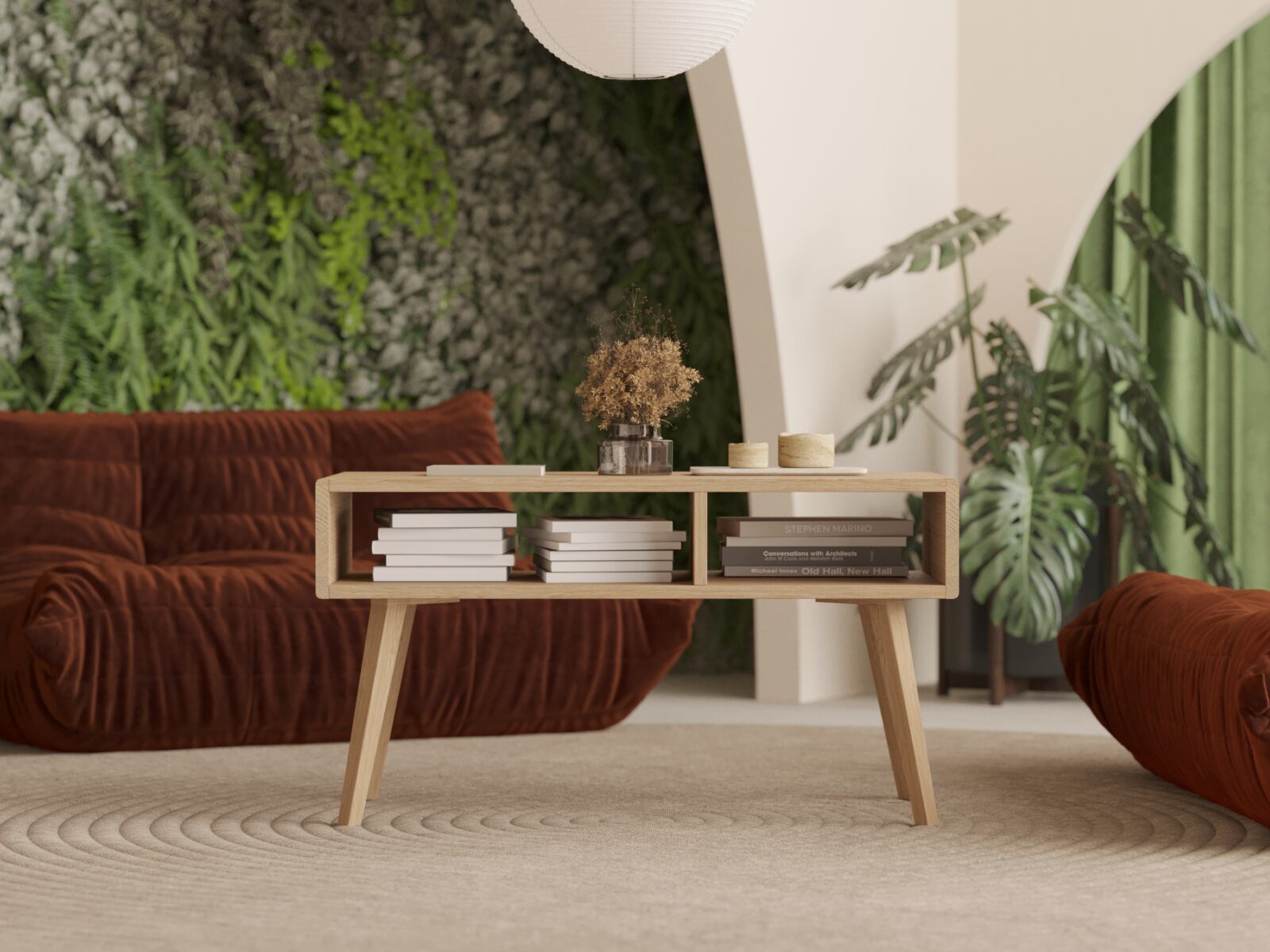Moderne lage rechthoekige massief eiken salontafel