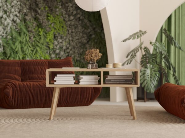 Moderne lage rechthoekige massief eiken salontafel
