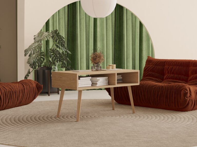 Moderne lage rechthoekige massief eiken salontafel