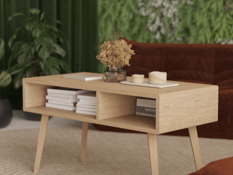 Moderne lage rechthoekige massief eiken salontafel