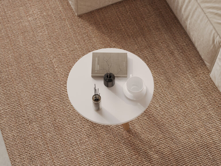 Moderne lage ronde houten salontafel met wit blad, 60 cm
