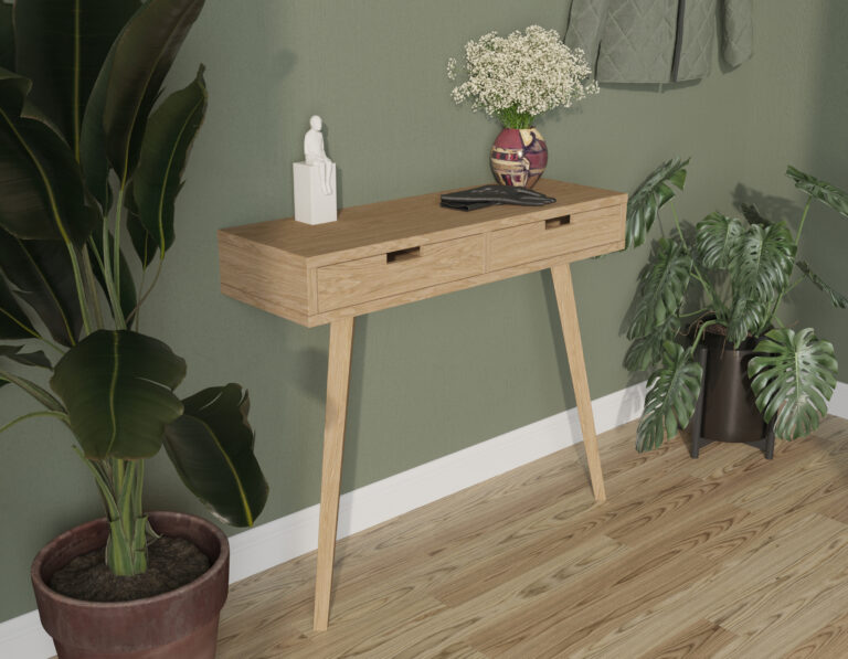 Moderne massief eiken sidetable met lade