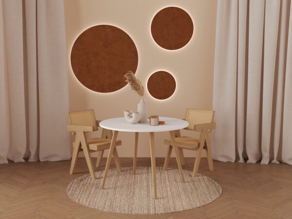 Ronde eiken eettafel met poten van massief eiken