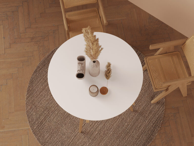 Ronde eiken eettafel met poten van massief eiken