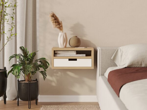 Scandinavisch houten zwevend nachtkastje