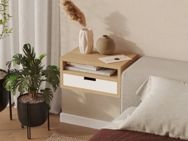 Scandinavisch houten zwevend nachtkastje