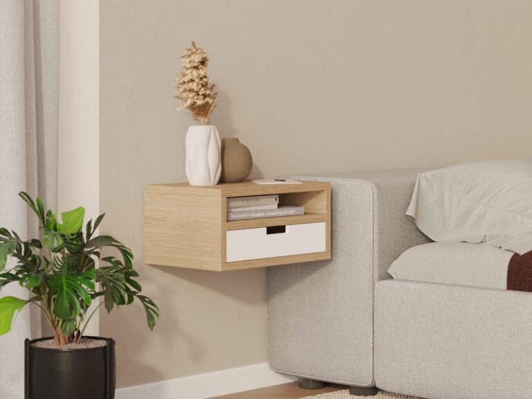 Scandinavisch houten zwevend nachtkastje