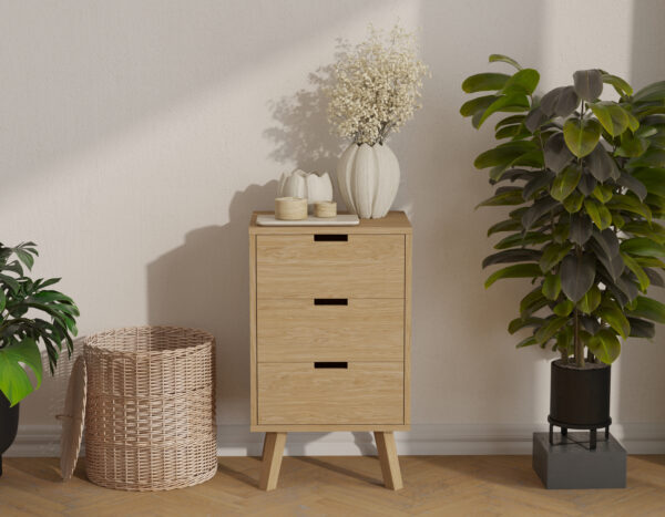 Smal eiken ladekast met 3 lades, 49 x 40 cm