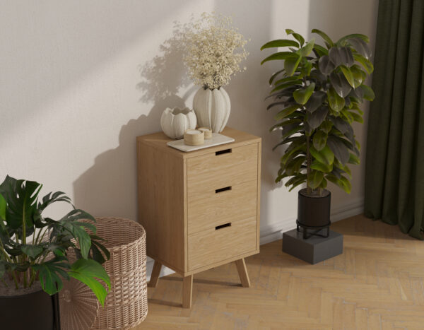 Smal eiken ladekast met 3 lades, 49 x 40 cm