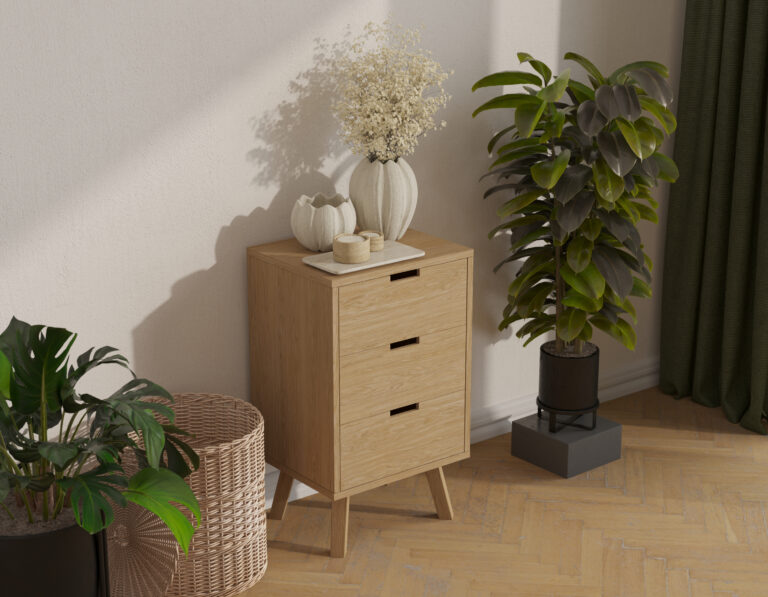 Smal eiken ladekast met 3 lades, 49 x 40 cm