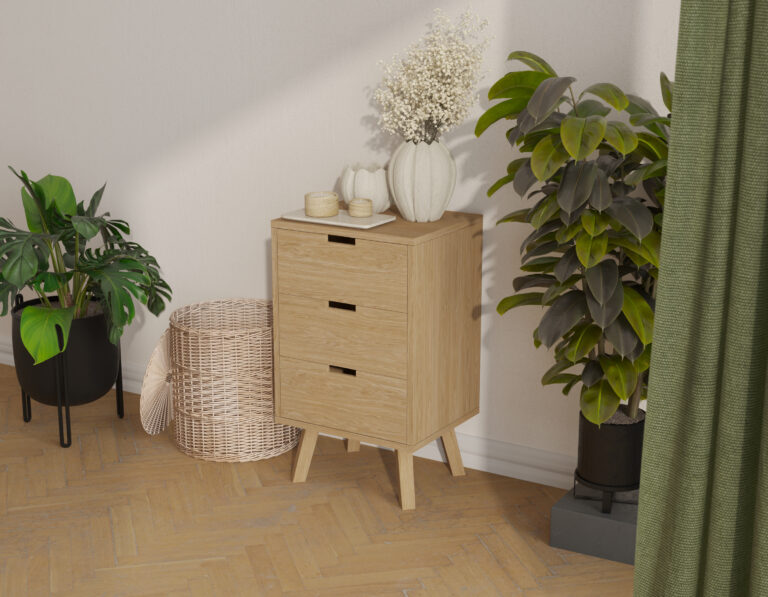 Smal eiken ladekast met 3 lades, 49 x 40 cm