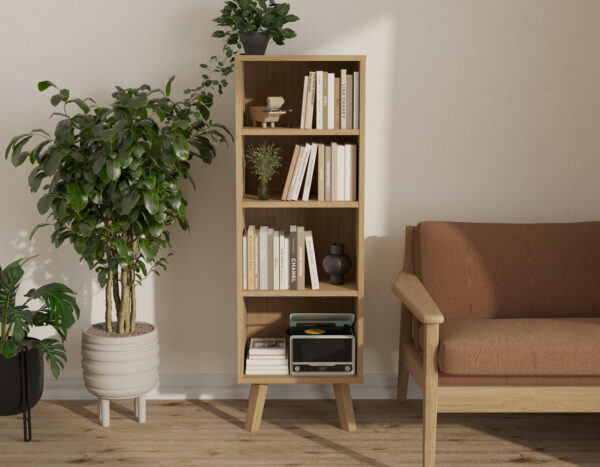 Smalle eiken boekenkast, 136 x 45 cm