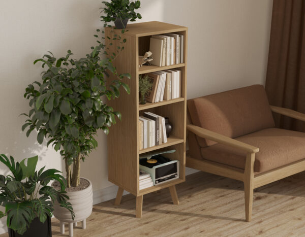 Smalle eiken boekenkast, 136 x 45 cm