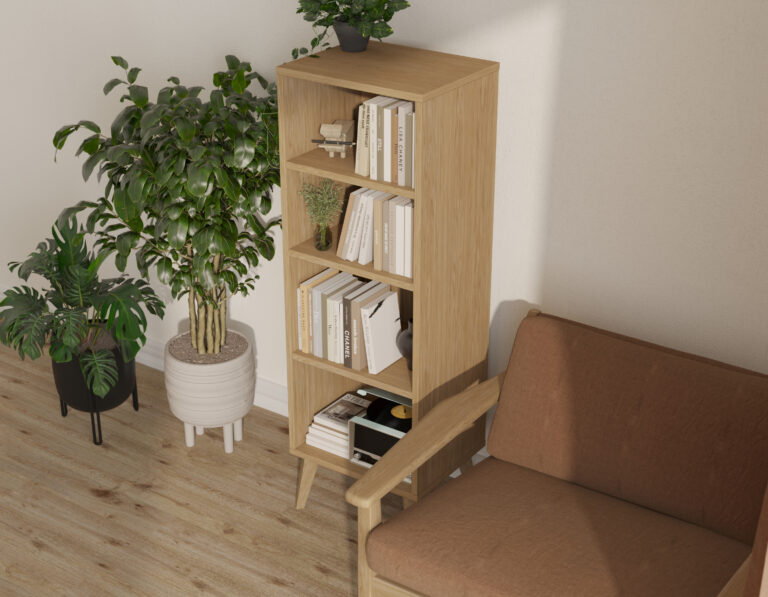 Smalle eiken boekenkast, 136 x 45 cm
